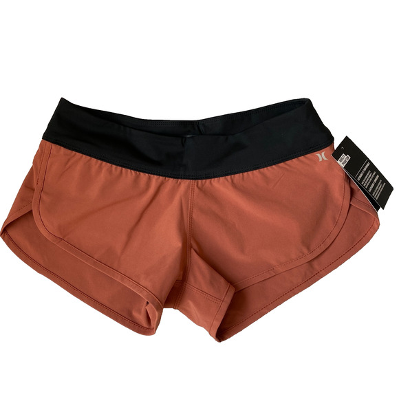 Hurley Phantom Board Shorts Women Size S Two Tone Rust and Black Beach NWT - Picture 1 of 7